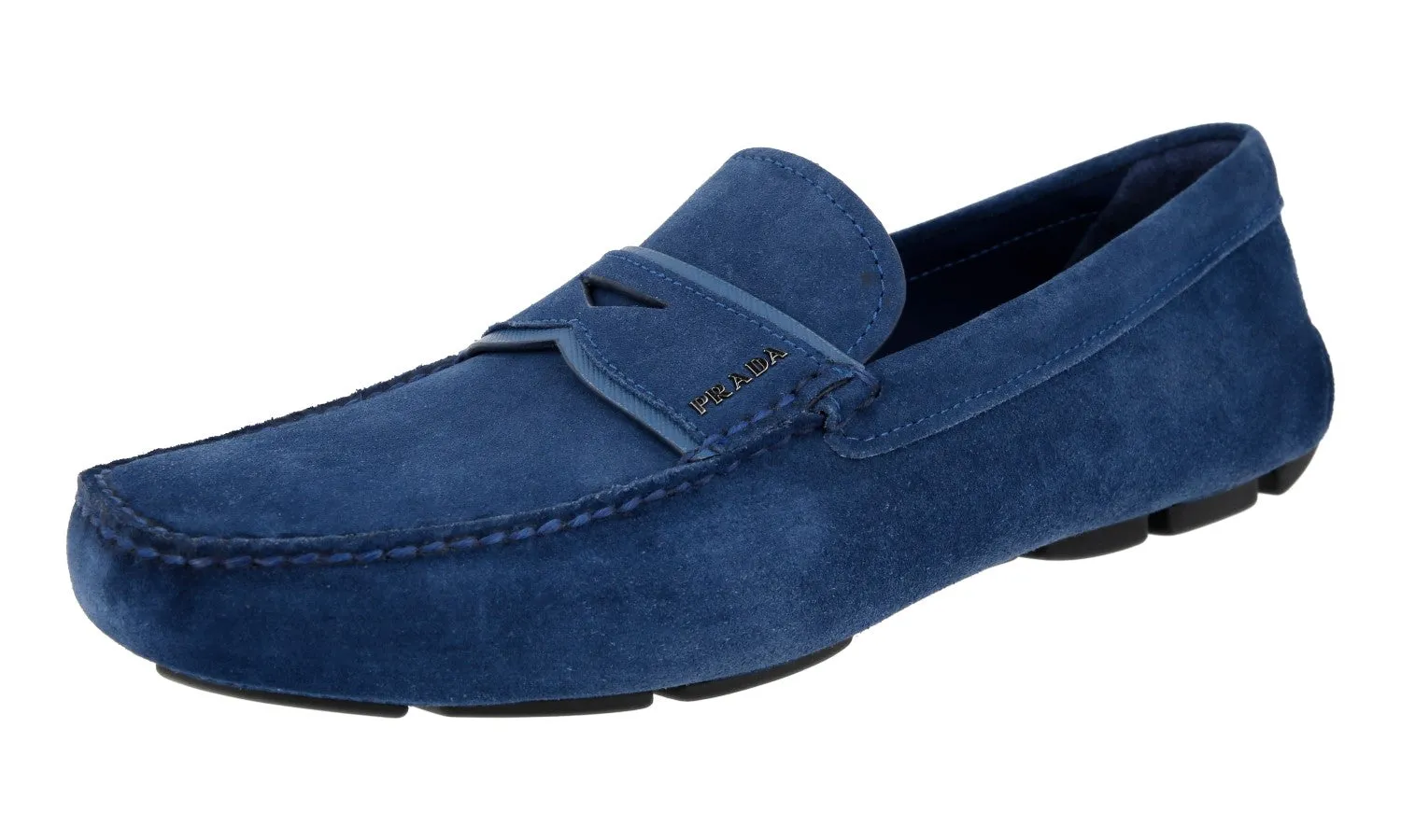Prada Men's Blue Leather Penny Loafers 2DD155 Casual Walk Evening Glow