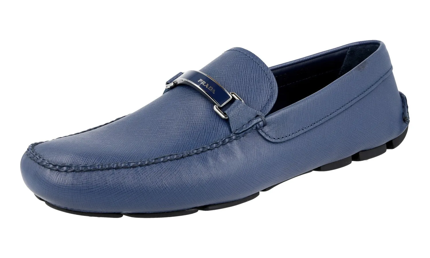 Prada Men's Blue Saffiano Leather Driving Loafers 2DD099 Synthetic Upper