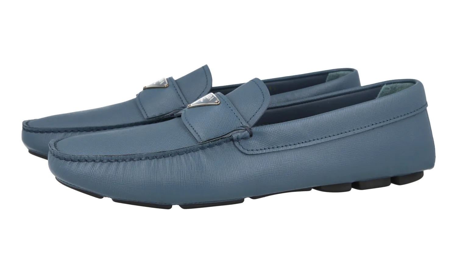 Prada Men's Blue Saffiano Leather Driving Shoes Loafers 2DD164 Clean Walk Slow Step