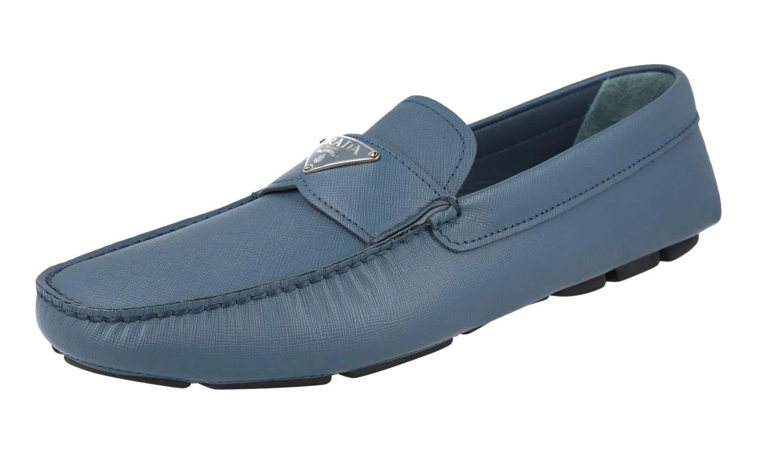 Prada Men's Blue Saffiano Leather Driving Shoes Loafers 2DD164 Old Bridge Path Wide