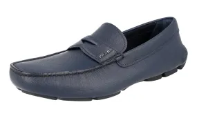 Prada Men's Blue Saffiano Leather Penny Loafers 2DD151 Fringed Tongue