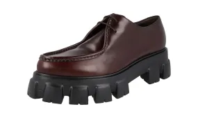 Elite Look Shine Keep Prada Men's Brown Brushed Spazzolato Leather Monolith Chocolate Loafer Lace-up Shoes 2EE361
