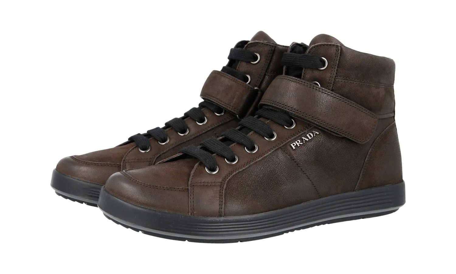 Prada Men's Brown Leather High-Top Sneaker 4T2787 Sturdy Construction