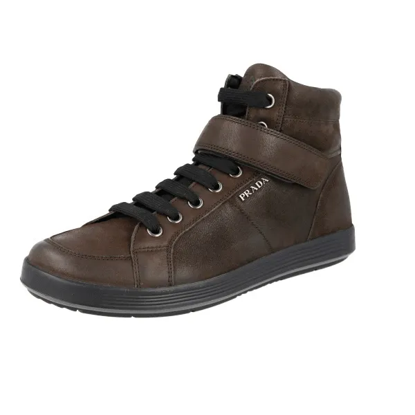 Office Casual Prada Men's Brown Leather High-Top Sneaker 4T2787