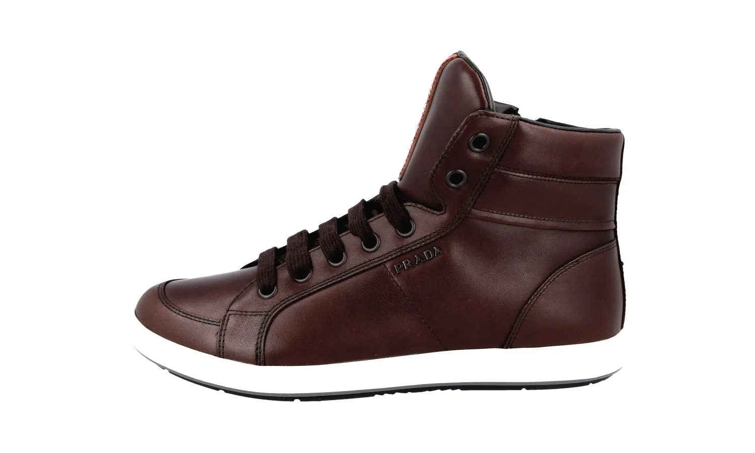 Prada Men's Brown Leather High-Top Sneaker 4T2842 Heel cradle Stable Footing