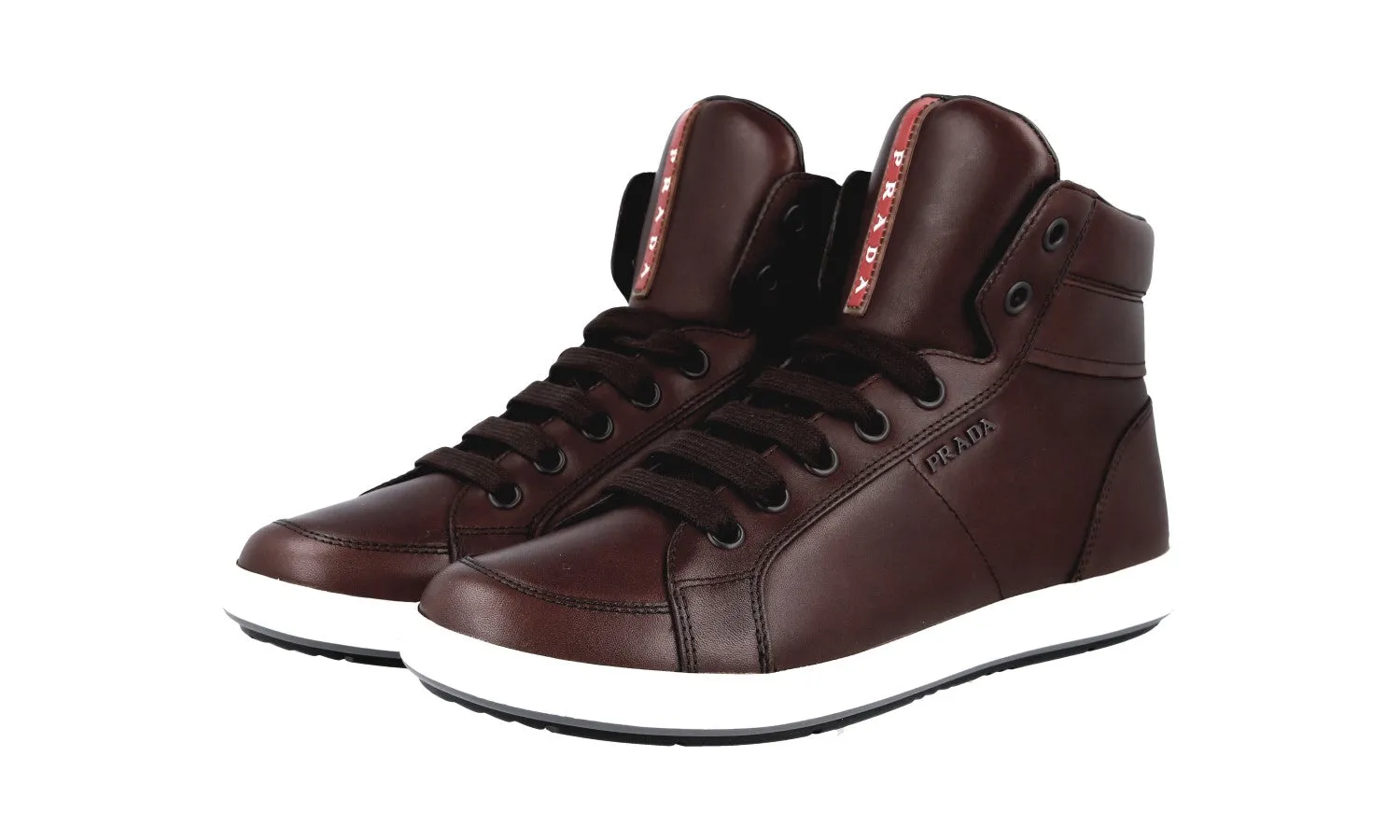 Prada Men's Brown Leather High-Top Sneaker 4T2842 Slip Ride