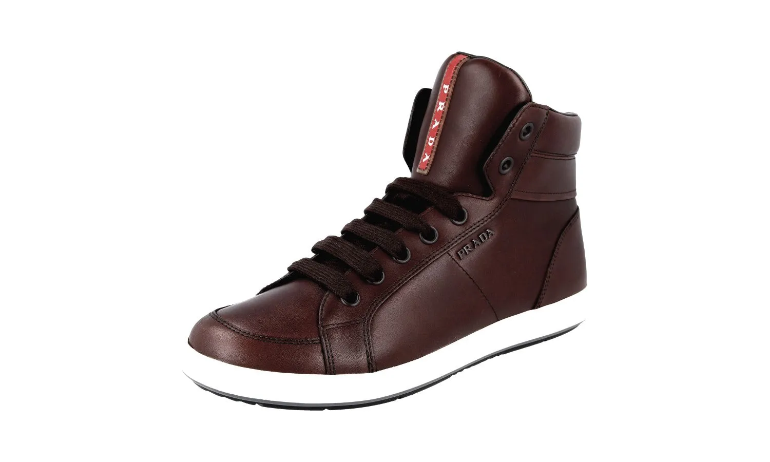 Chic Flair Stable Form Prada Men's Brown Leather High-Top Sneaker 4T2842