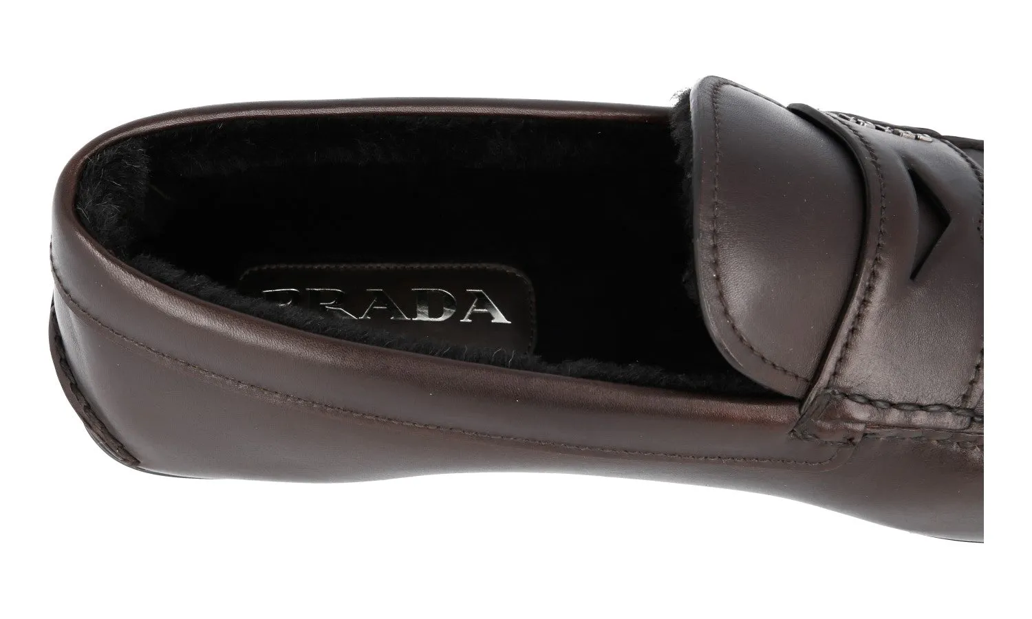 Coffee Stop Prada Men's Brown Leather Shearling Slip On Driving Loafers 2DD011