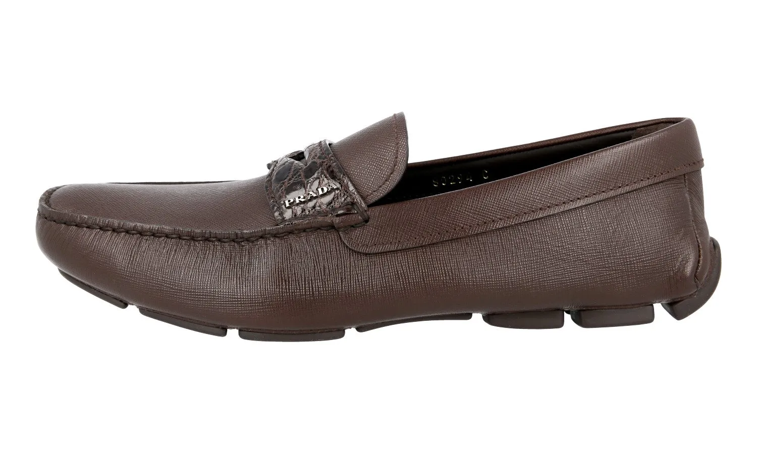 Prada Men's Brown Saffiano Leather Croc Driving Loafer Loafers 2DD151 Date night Art Corner