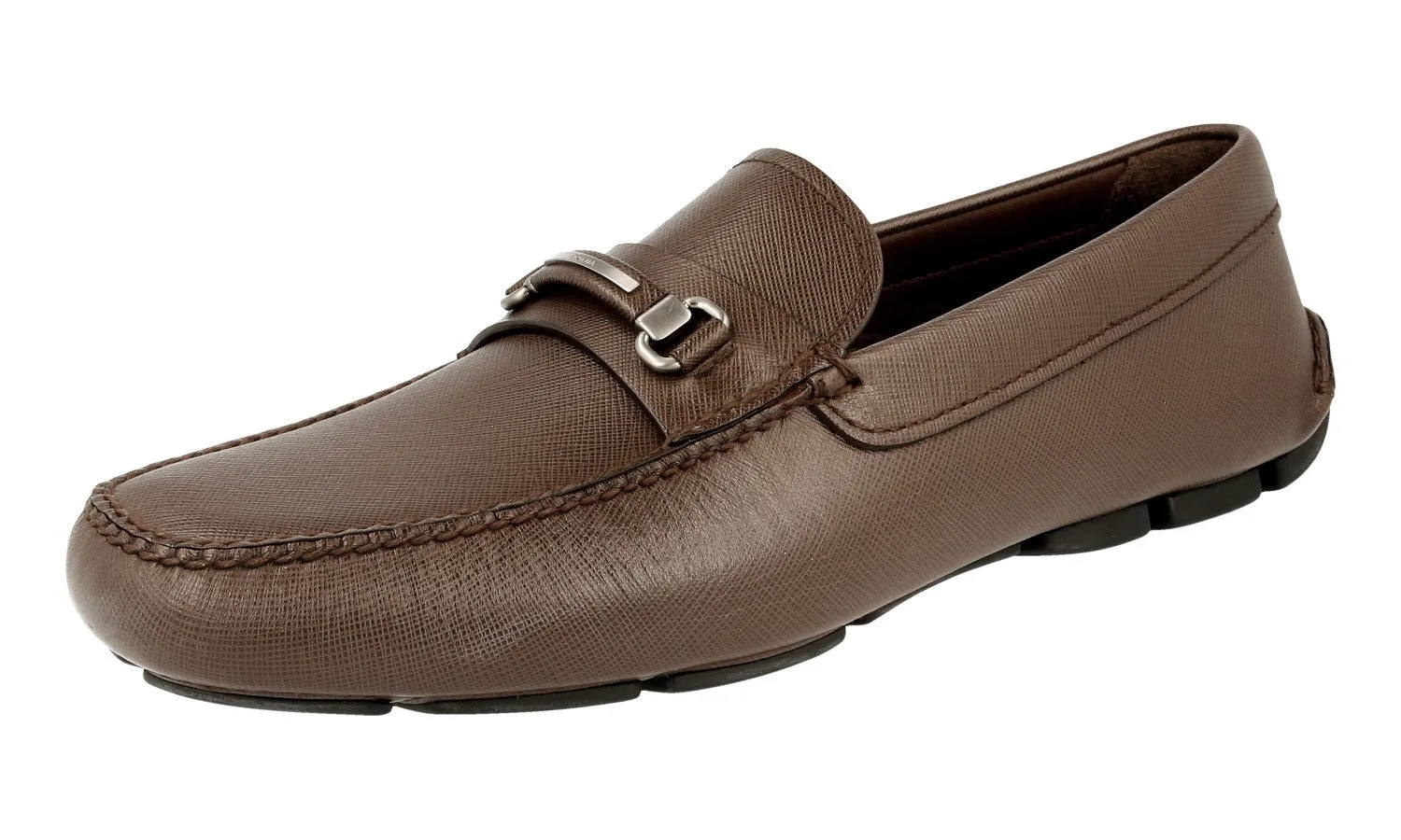 Prada Men's Brown Saffiano Leather Loafers 2DD118 Date night