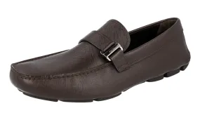 Prada Men's Brown Saffiano Leather Logo Loafers 2DD152 Even Path Soft Dash