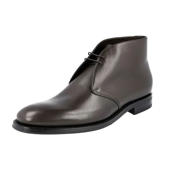 Formal Style Prada Men's Brown welt-sewn Leather Chukka Desert Boots Lace-up Shoes 2TC049