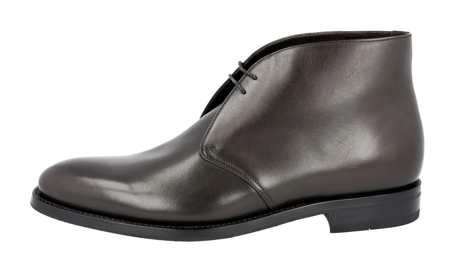 Prada Men's Brown welt-sewn Leather Chukka Desert Boots Lace-up Shoes 2TC049 Elevator Ride Control Edge