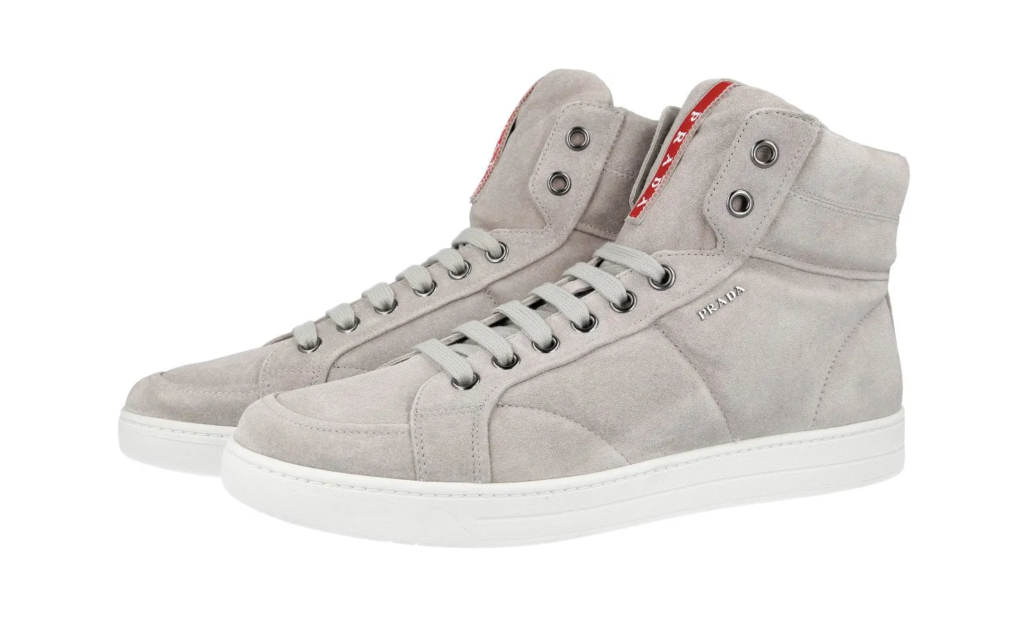 Prada Men's Grey Leather High-Top Sneaker 4T2596 Textured Grip Surface Stable Support