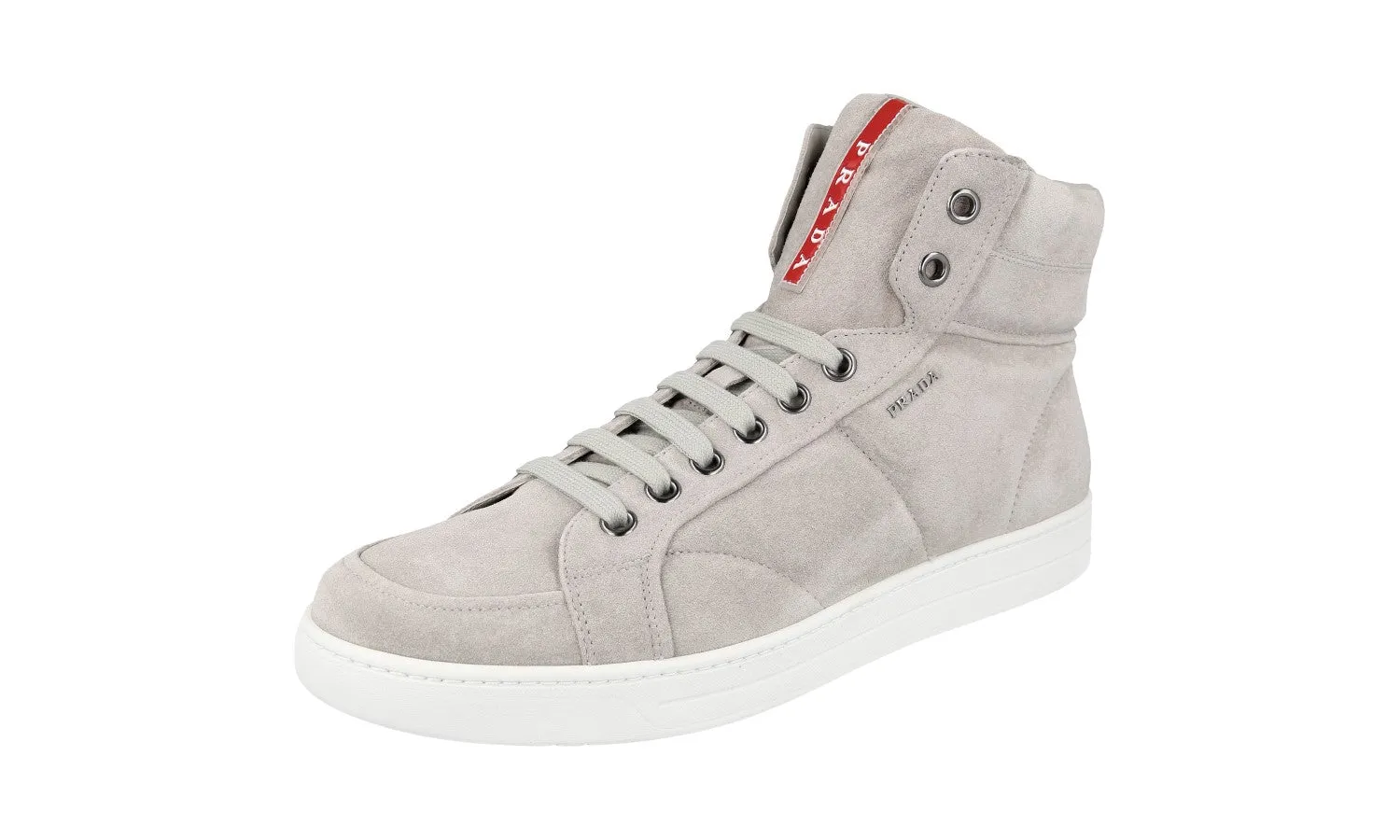 High Top Stability Prada Men's Grey Leather High-Top Sneaker 4T2596