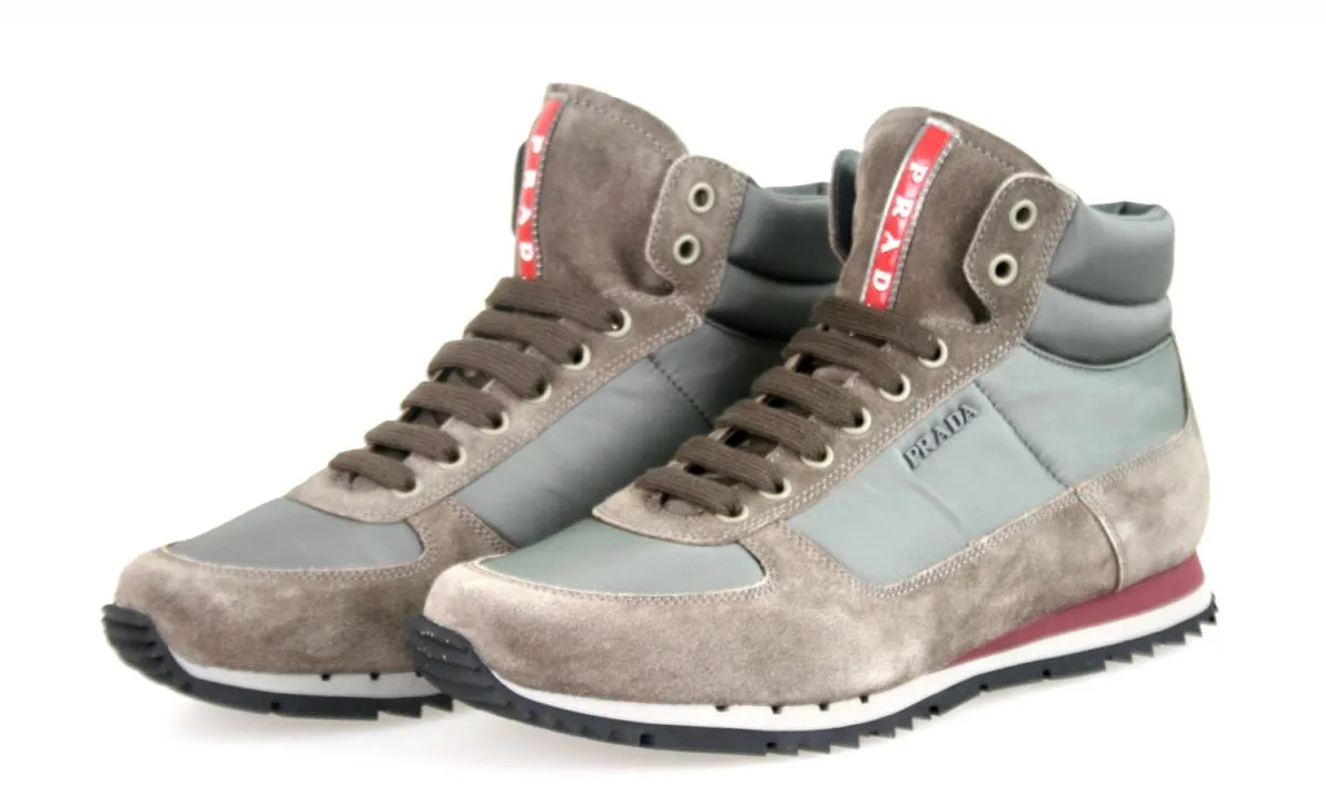 Prada Men's Grey Leather High-Top Sneaker 4T2782 Light Bounce