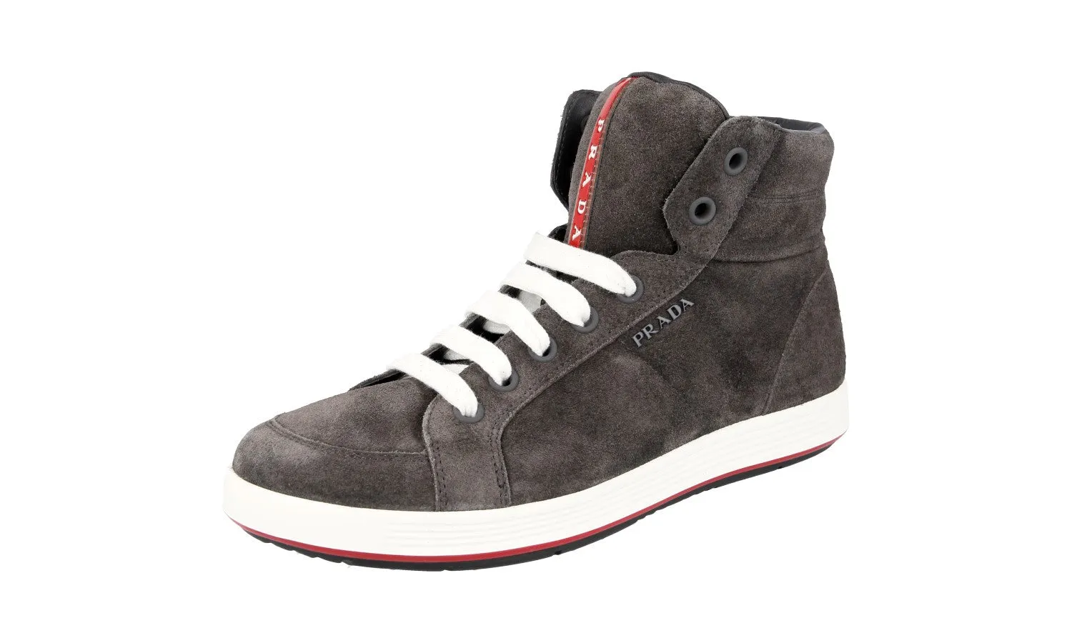 Simple Comfort Heel lockdown Prada Men's Grey Leather High-Top Sneaker 4T2842