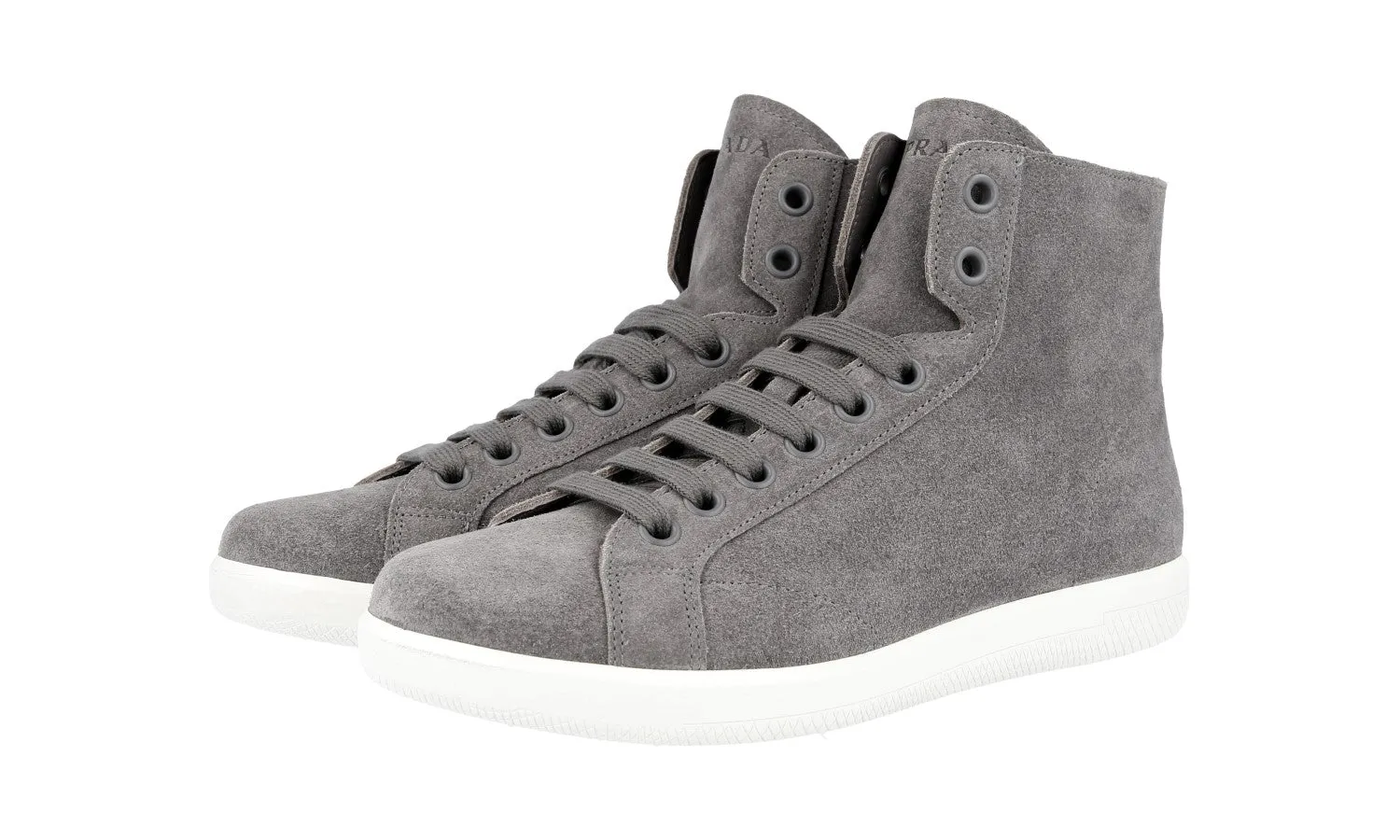 Prada Men's Grey Leather High-Top Sneaker 4T3149 Multi Density Cushioning Natural motion