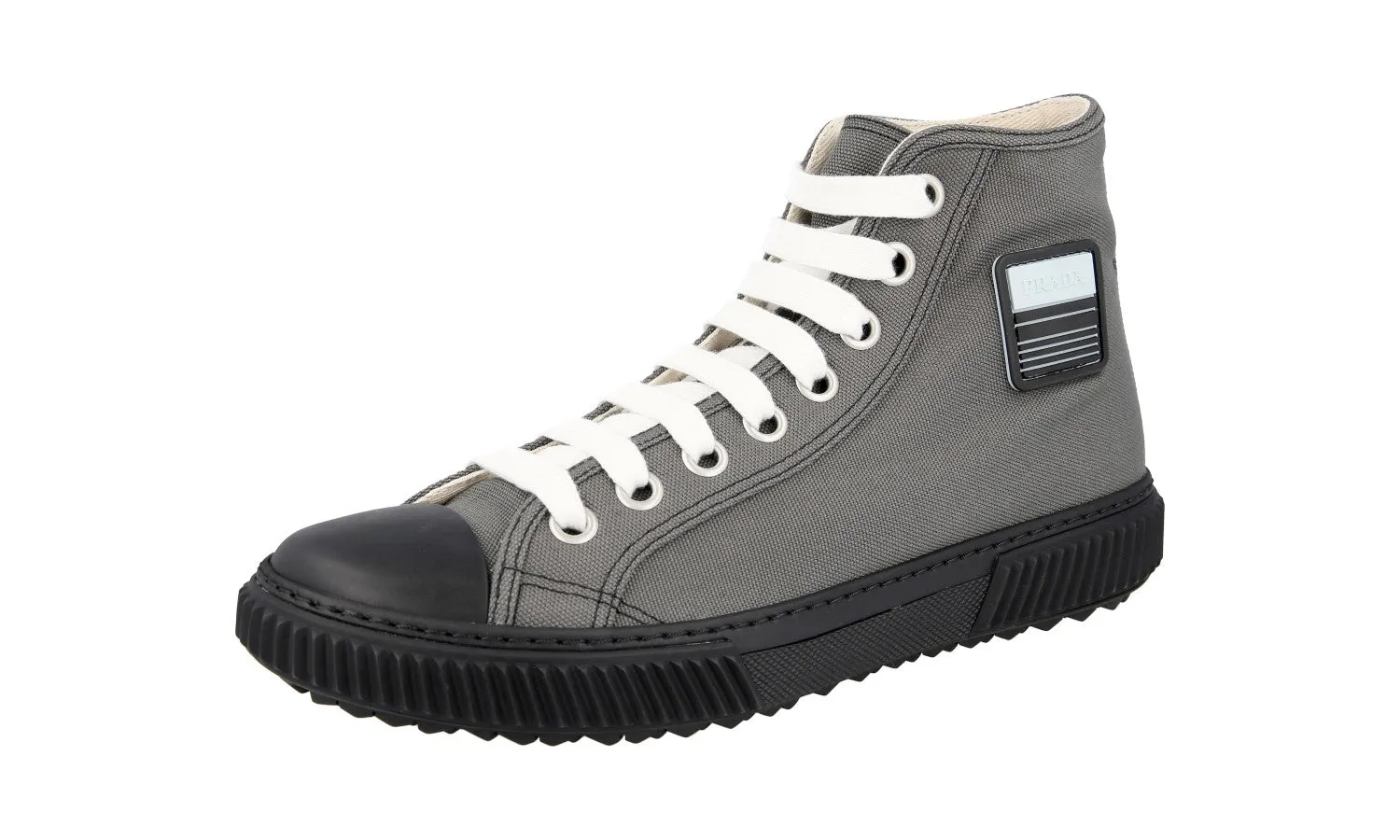 Prada Men's Grey Stratus High-Top Sneaker 4T3218 Structured Heel Cup
