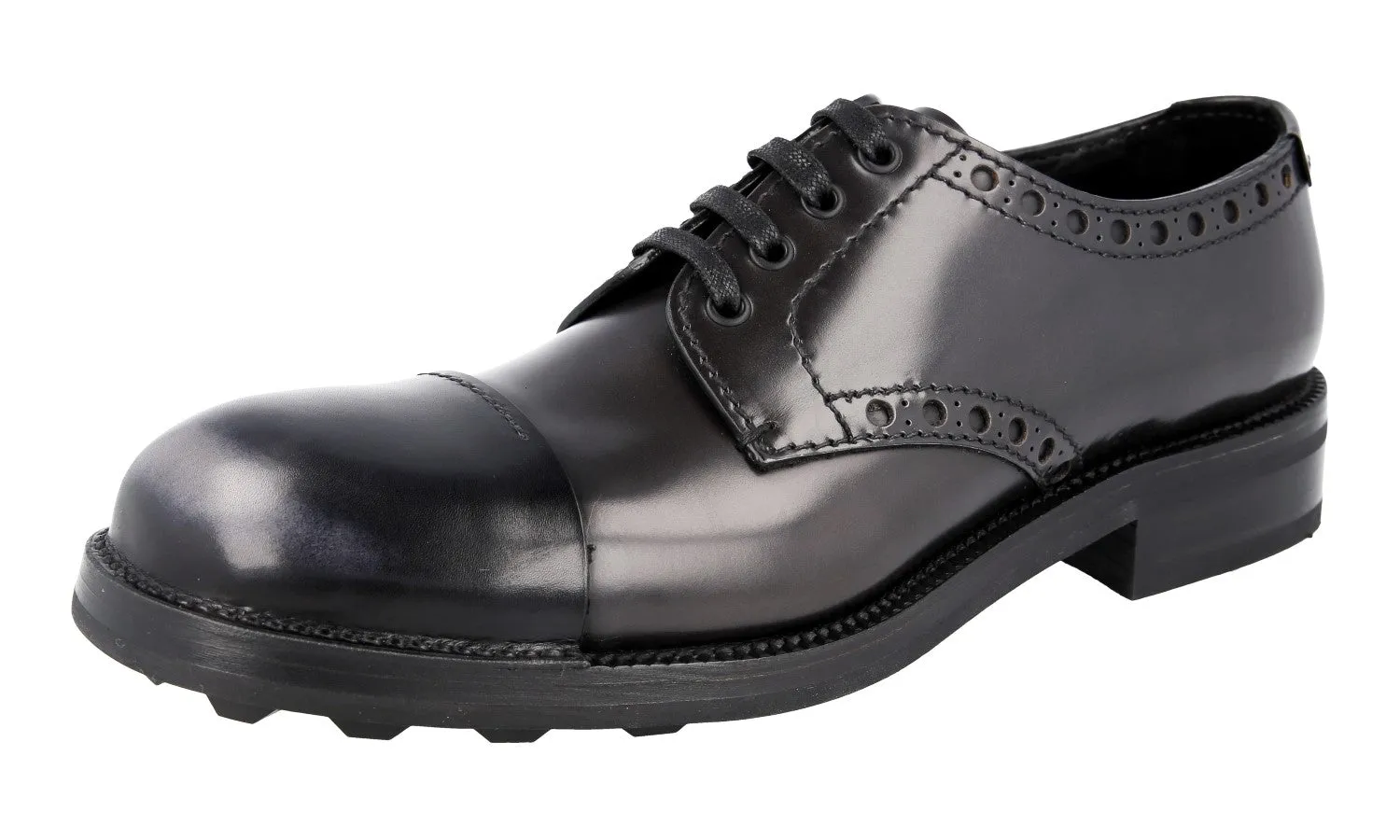 Steady Grip Open Concept Prada Men's Grey welt-sewn Leather Full Brogue Lace-up Shoes 2EG217