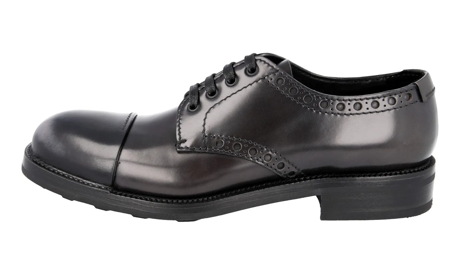 Prada Men's Grey welt-sewn Leather Full Brogue Lace-up Shoes 2EG217 easy move