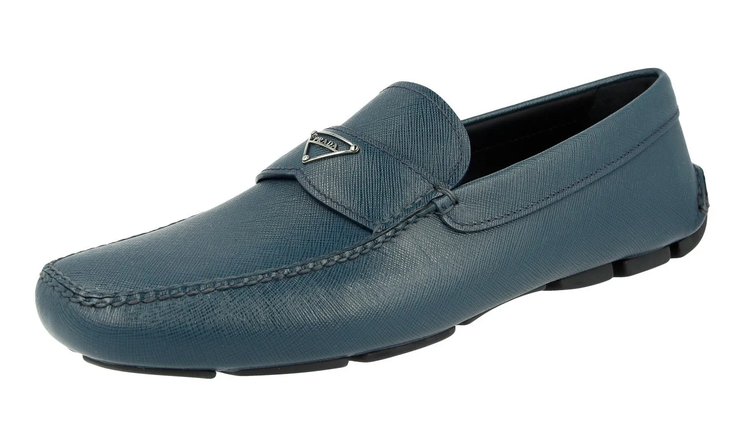 Orthopedic Comfort Noon Break Prada Men's Turquoise Saffiano Leather Driving Loafers 2DD126