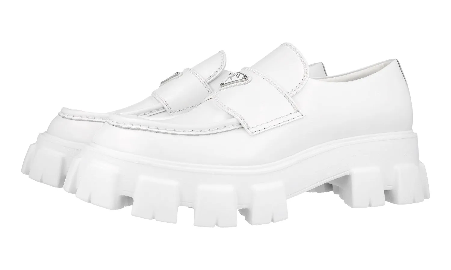 Prada Men's White Brushed Spazzolato Leather Monolith Loafers 2DE129 Fashion Mood Relax Mode