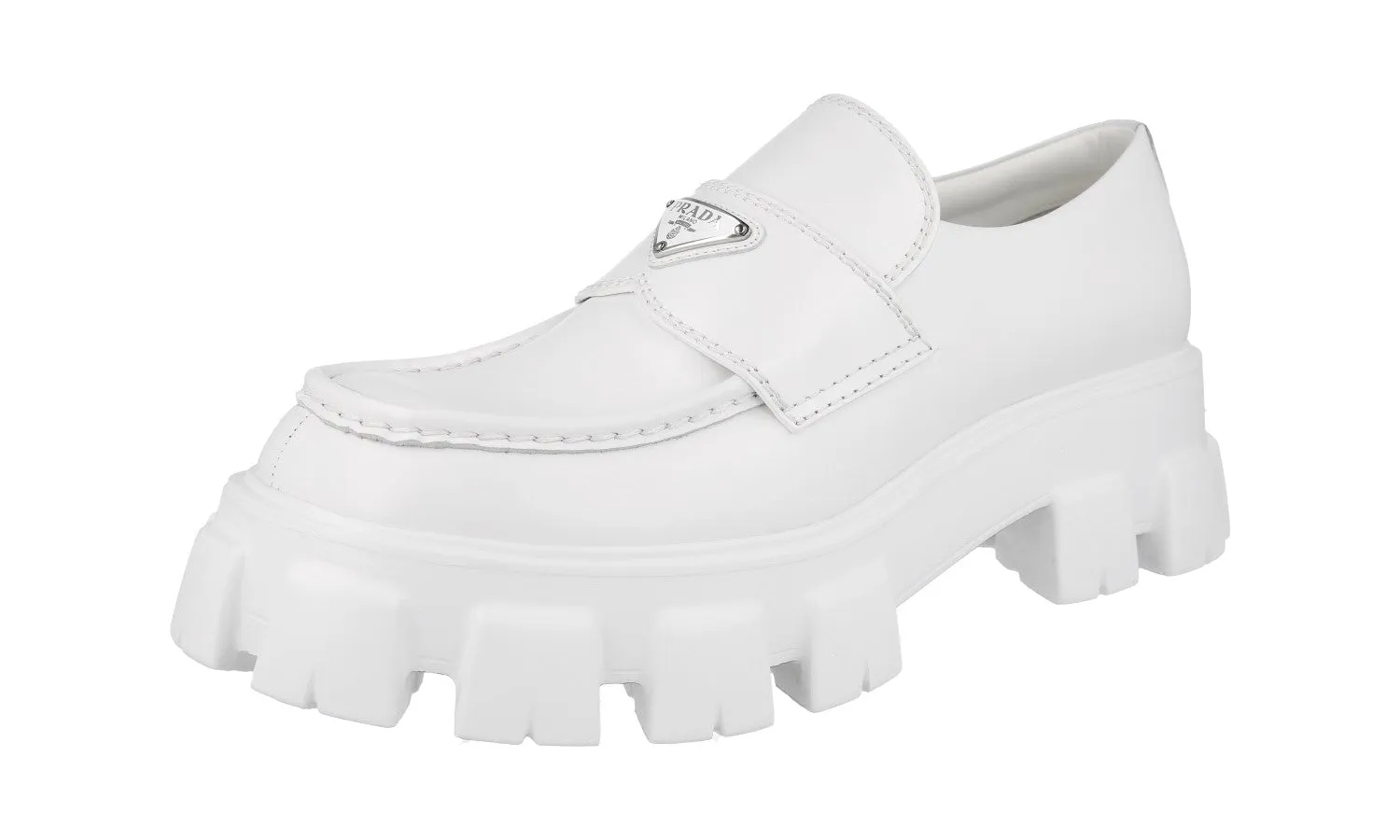 Stone Lane Street Food Prada Men's White Brushed Spazzolato Leather Monolith Loafers 2DE129