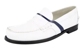 Smooth Finish Prada Men's White Brushed Spazzolato Leather Penny Loafer Loafers 2DG100
