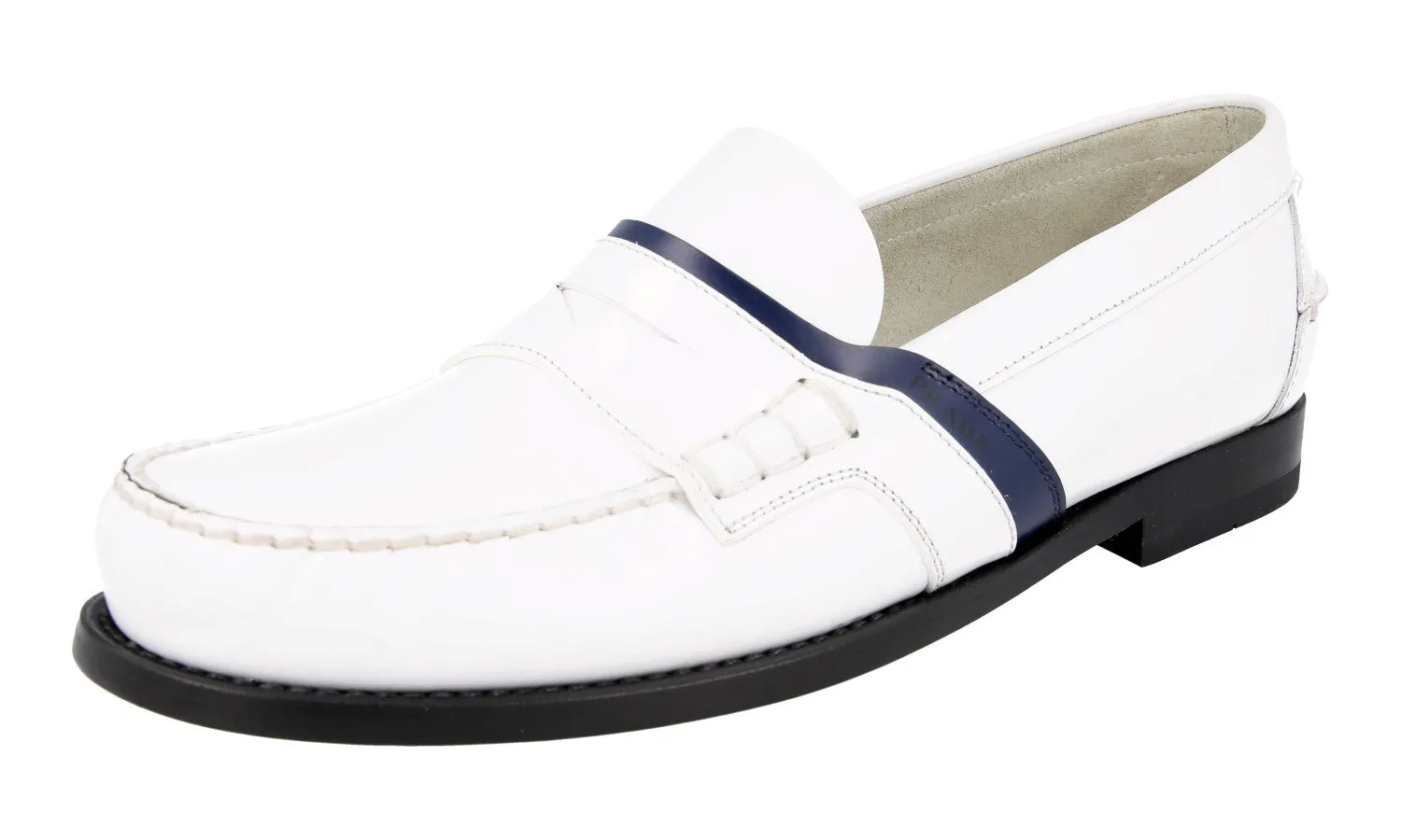 Smooth Finish Prada Men's White Brushed Spazzolato Leather Penny Loafer Loafers 2DG100