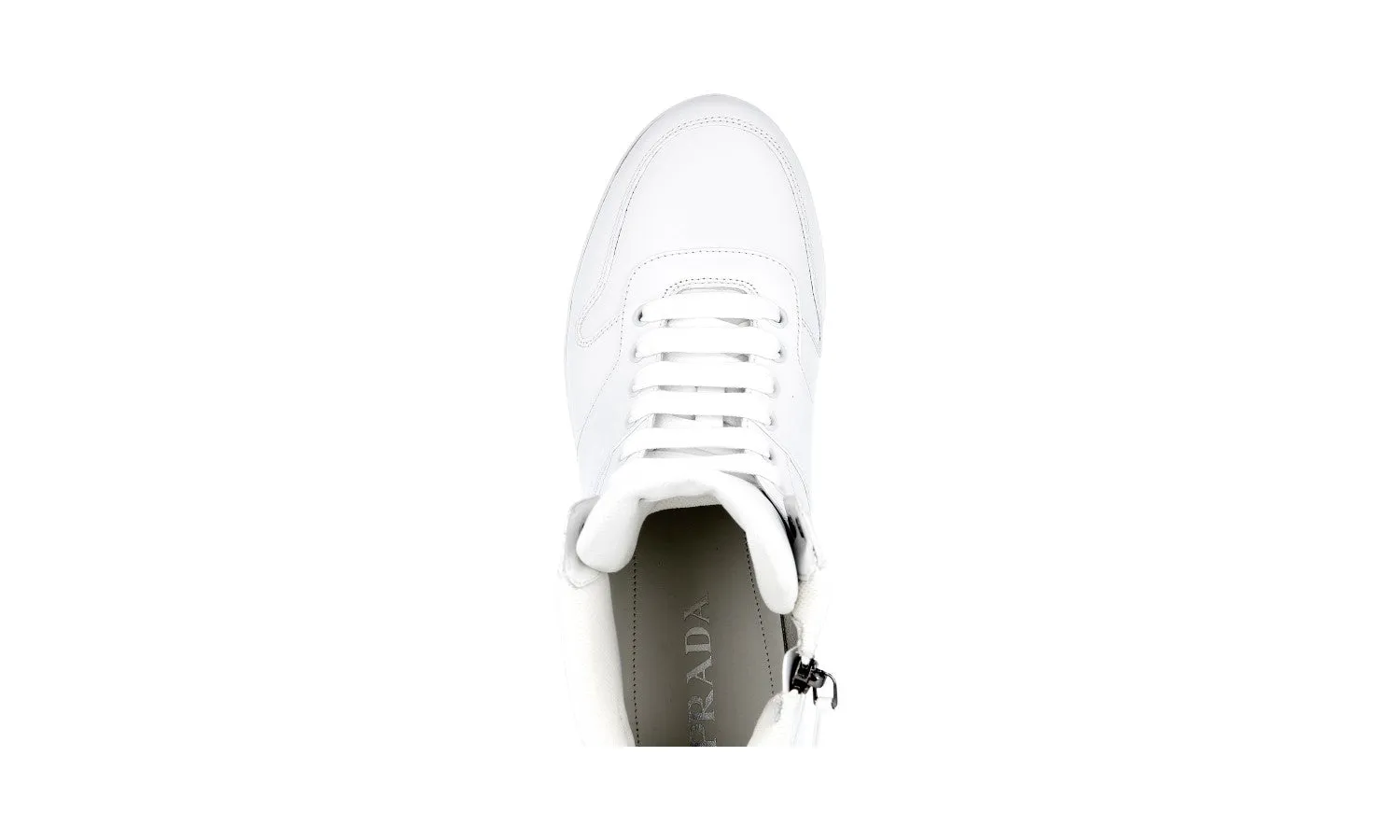 Hexagonal Lug Pattern Running Routine Prada Men's White Leather High-Top Sneaker 4T3368