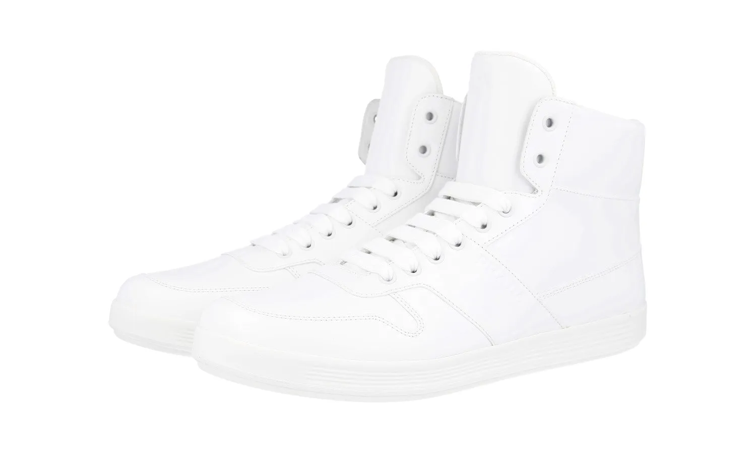 Prada Men's White Leather High-Top Sneaker 4T3368 Ankle Cushioning
