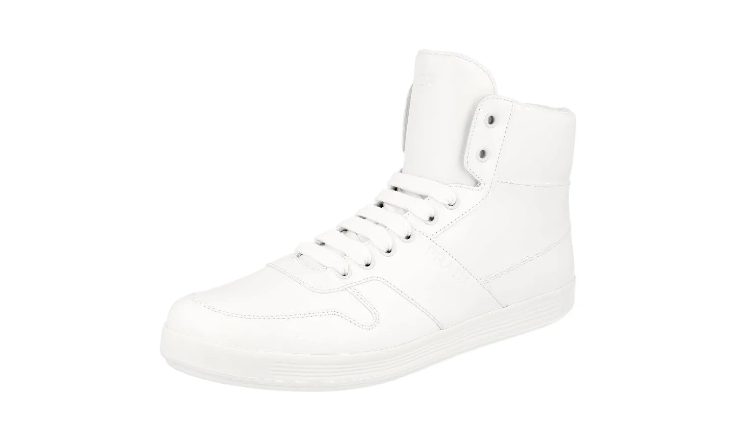 All Around Timeless traction Prada Men's White Leather High-Top Sneaker 4T3368