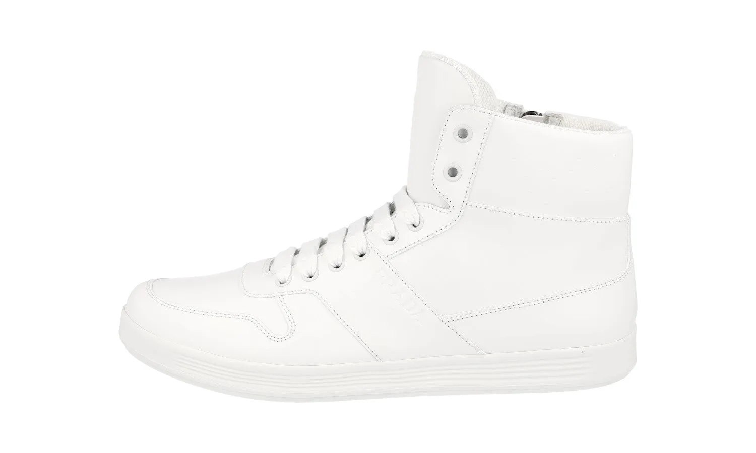 Jump Support Sneaker Repairs Prada Men's White Leather High-Top Sneaker 4T3368