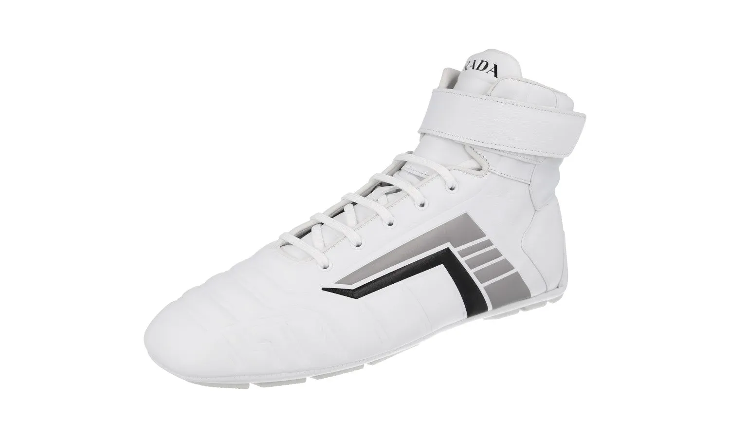 Prada Men's White Leather Rev High-Top Sneaker 2TG172 Train Easy