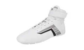 Prada Men's White Leather Rev High-Top Sneaker 2TG172 Train Easy