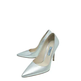 Prada Metallic Silver Pointed Toe Pump 36.5 Comfort Fit