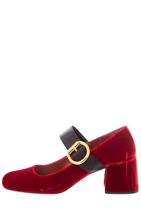 Prada Red Velvet Mary Jane SZ 37 Modern