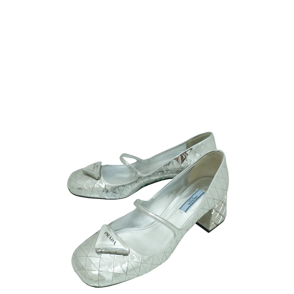 Rain Step Prada Silver Logo Venice Metallic Mary Jane 37