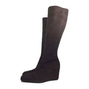 PRADA Sport Brown Suede Knee High Boots w/ Wedge Heels Size 7.5 Date night