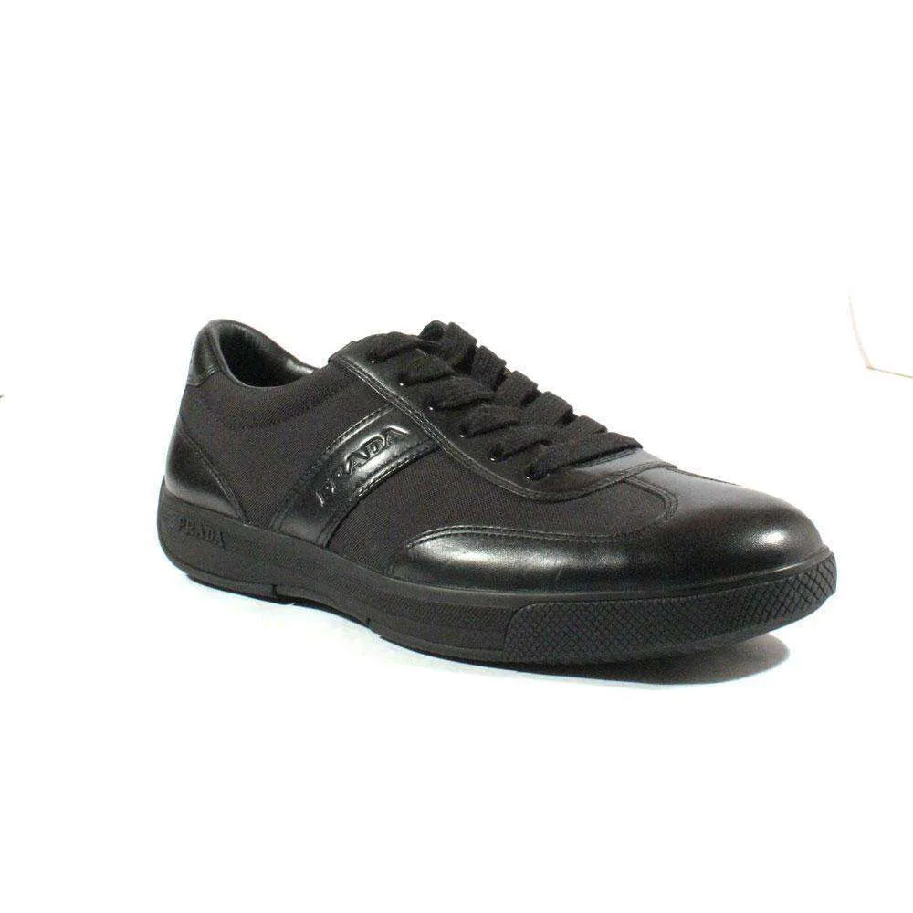 Ergonomic Travel Enthusiasts Prada Sports Men's Designer Shoes Black Leather Sneakers (PRM29)