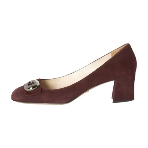 Prada Suede Block Heel Pumps Brave Walk Angel Glow