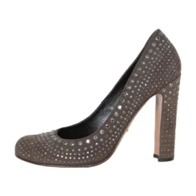 Feather Light Travel Enthusiasts Prada Suede Studded Pumps