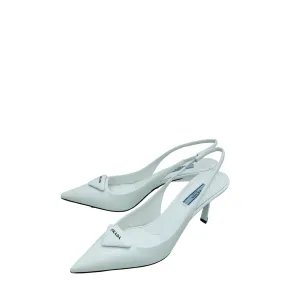 Urban Style Prada White Logo Brushed Slingback Pump 38