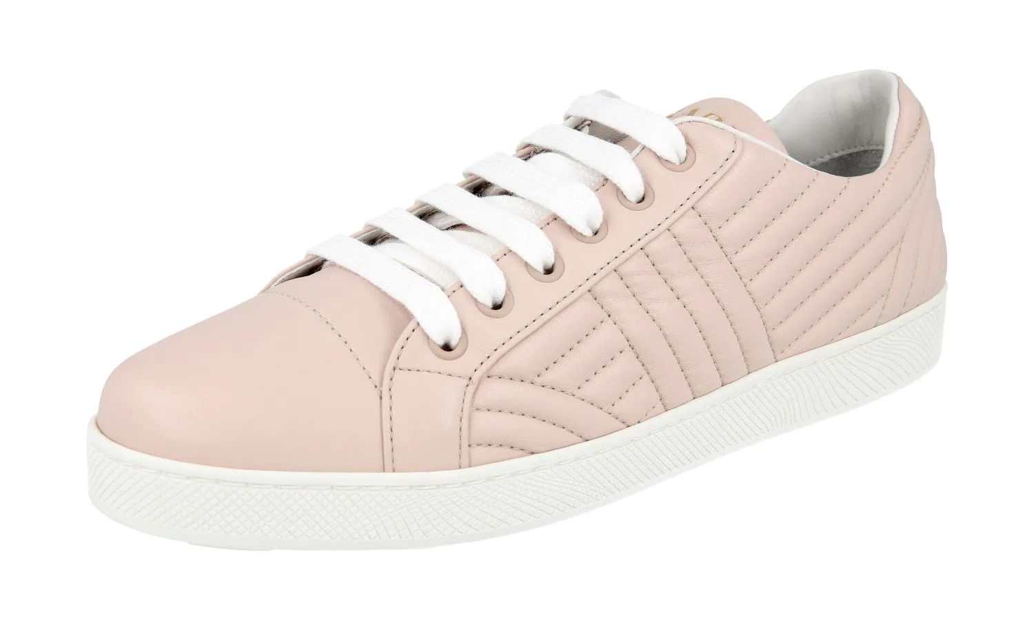 Stitchless Bonding Enhanced grip Prada Women's Beige Leather Diagramme Sneaker 1E254L