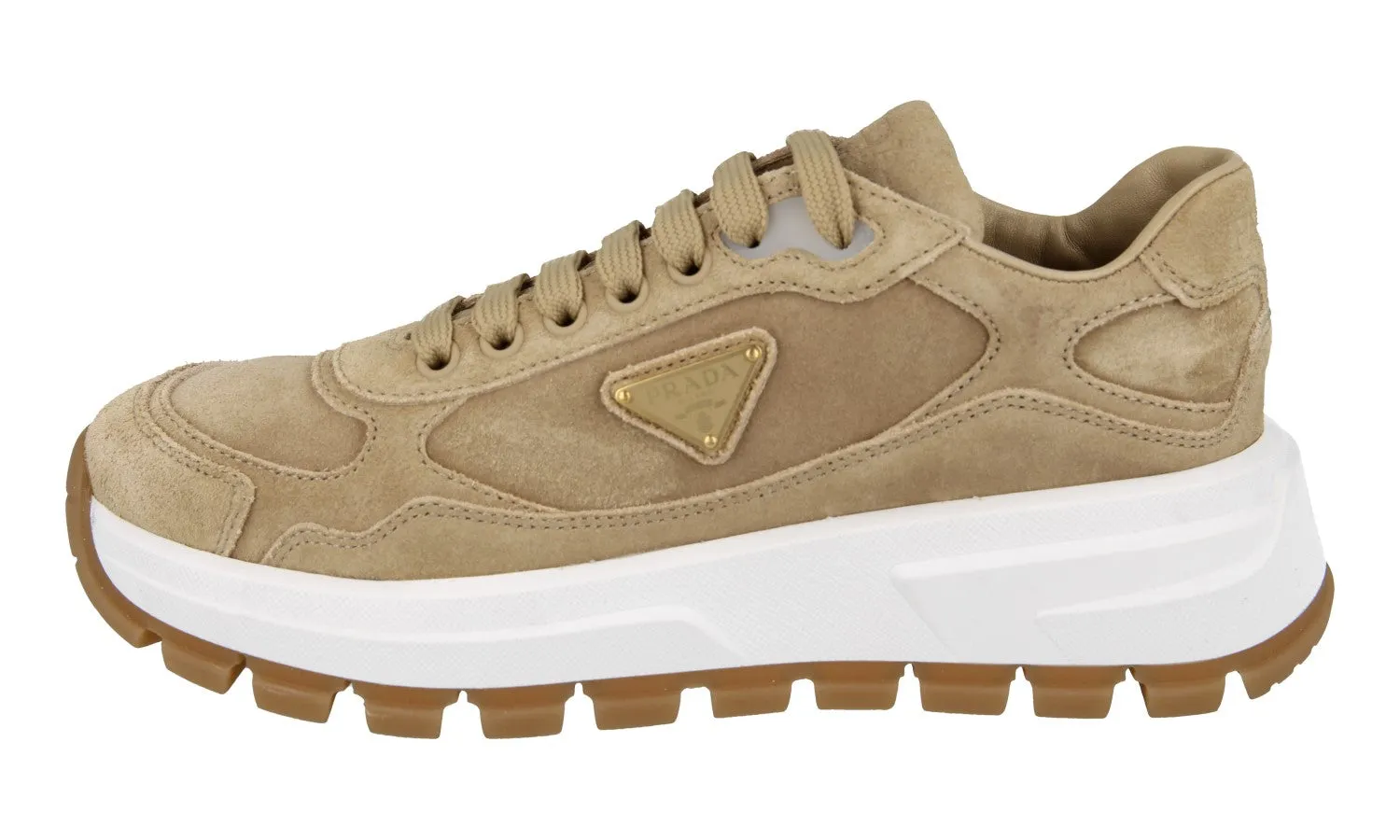 Day Runner Impact Diffusion System Prada Women's Beige Leather Prax01 Platform Sneaker 1E621N