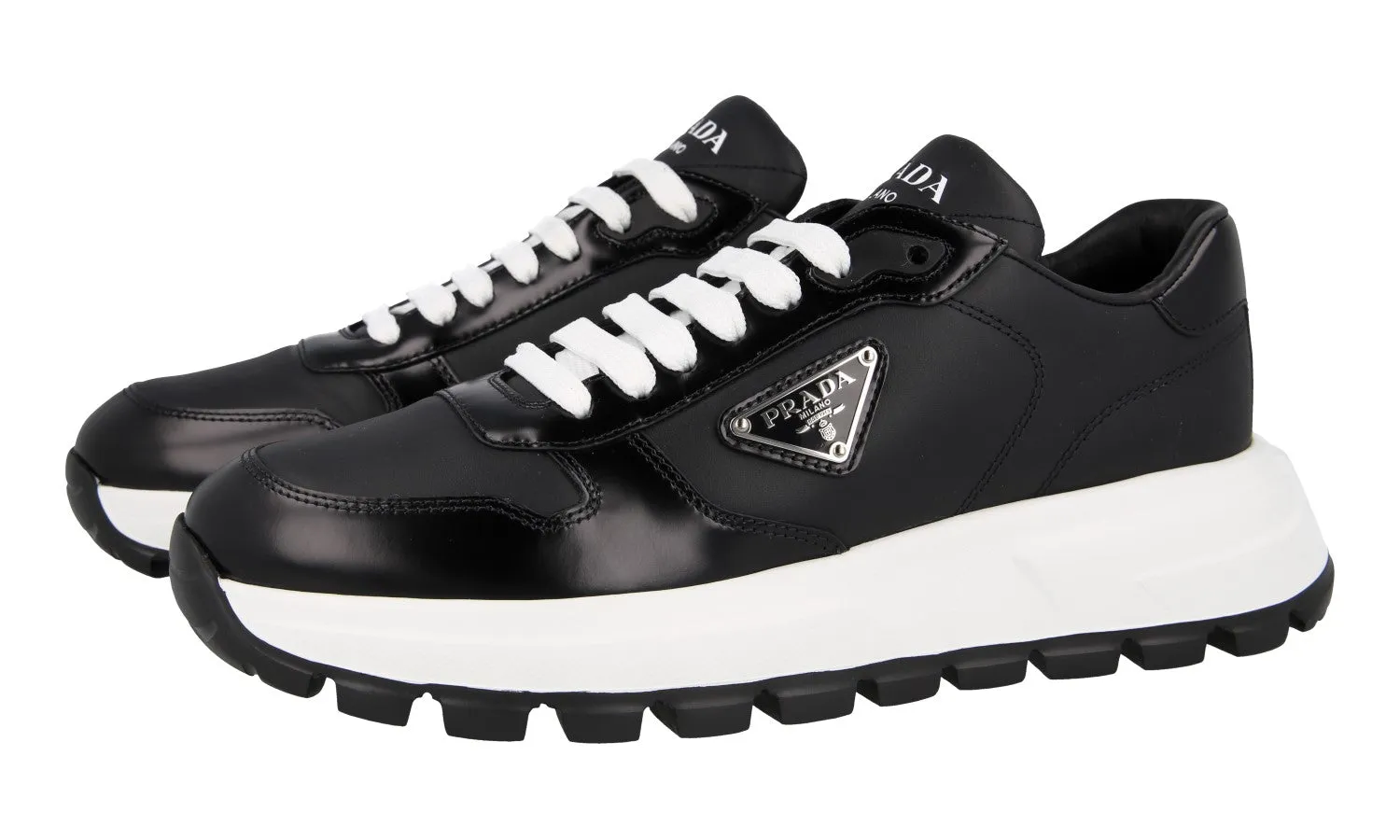 Prada Women's Black Brushed Spazzolato Leather Prax01 Sneaker 1E804M Vapor Wick Fabric
