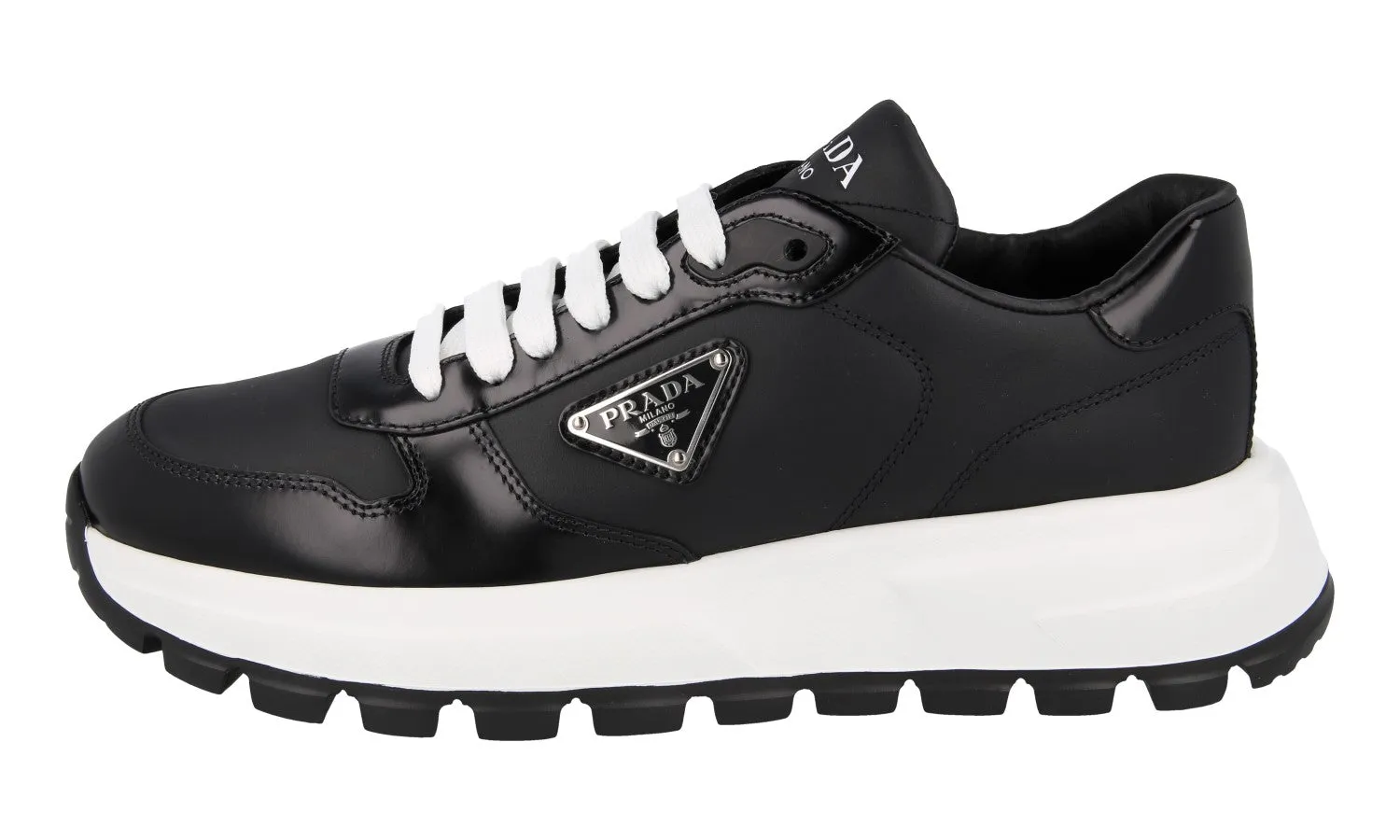 Prada Women's Black Brushed Spazzolato Leather Prax01 Sneaker 1E804M Adaptive Lacing System