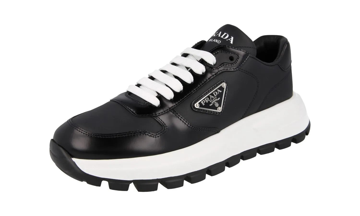 No Hassle Cross Walk Prada Women's Black Brushed Spazzolato Leather Prax01 Sneaker 1E804M