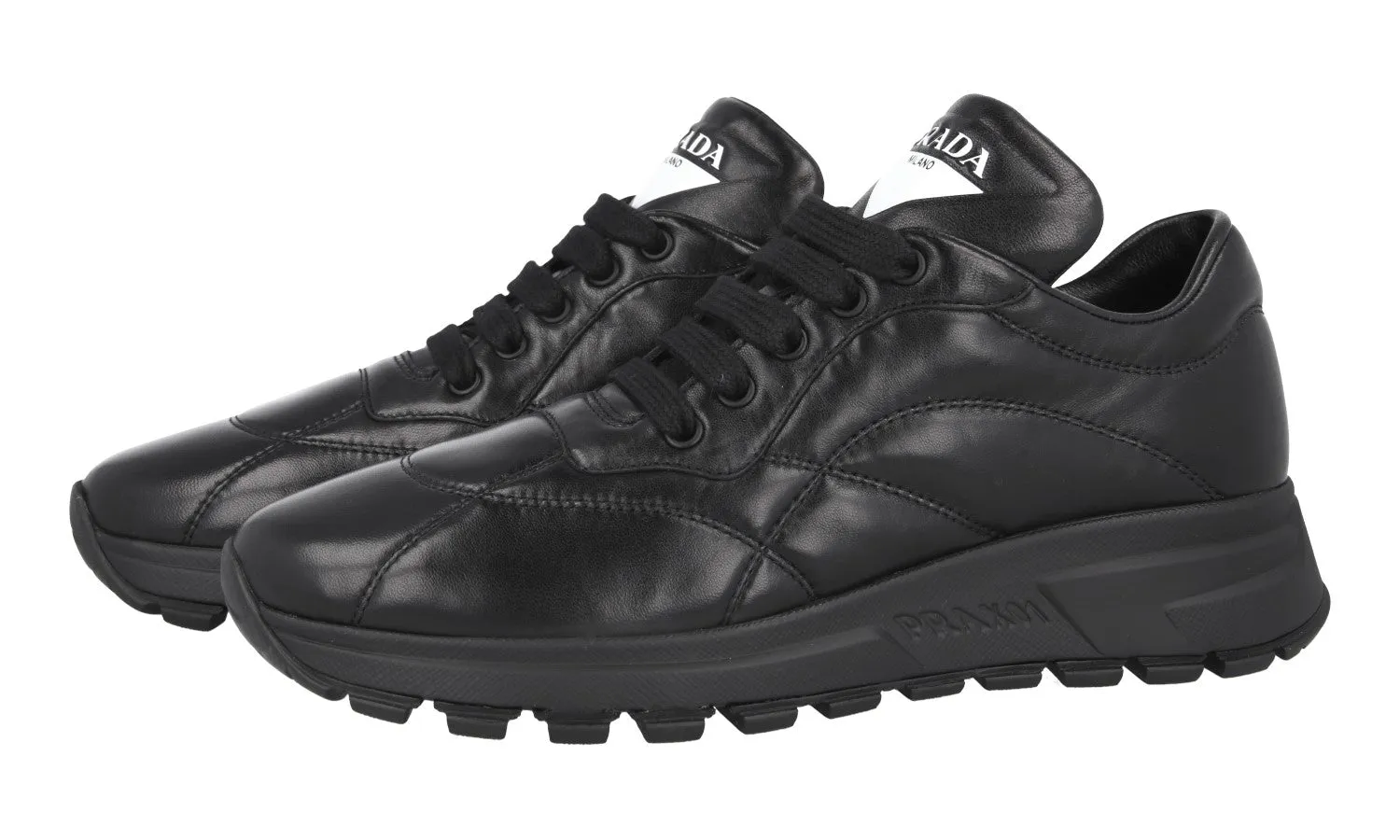 Lightweight EVA Foam Modern Comfort Prada Women's Black Leather Prax01 Sneaker 1E245L